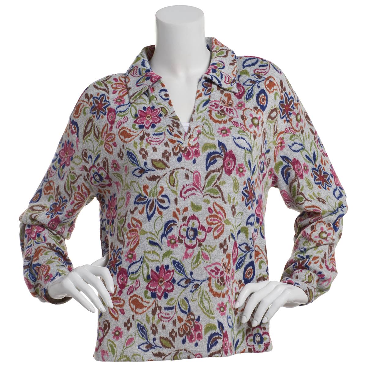 Plus Size Emily Daniels Long Sleeve Floral Split Neck Blouse