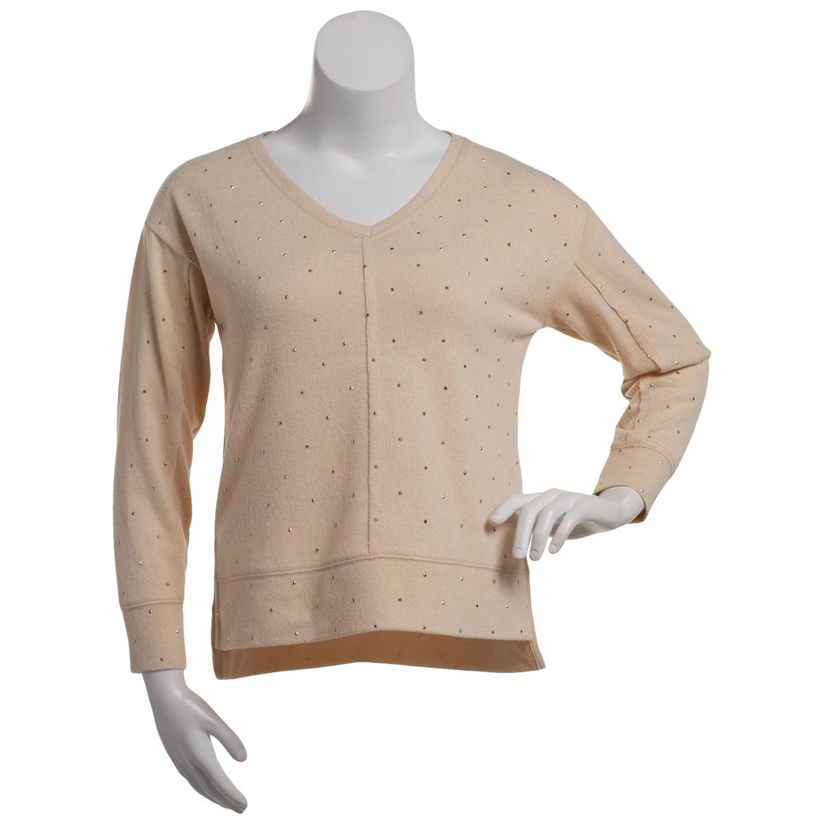 Womens Emily Daniels Long Sleeve V-Neck Bedazzled Sweater