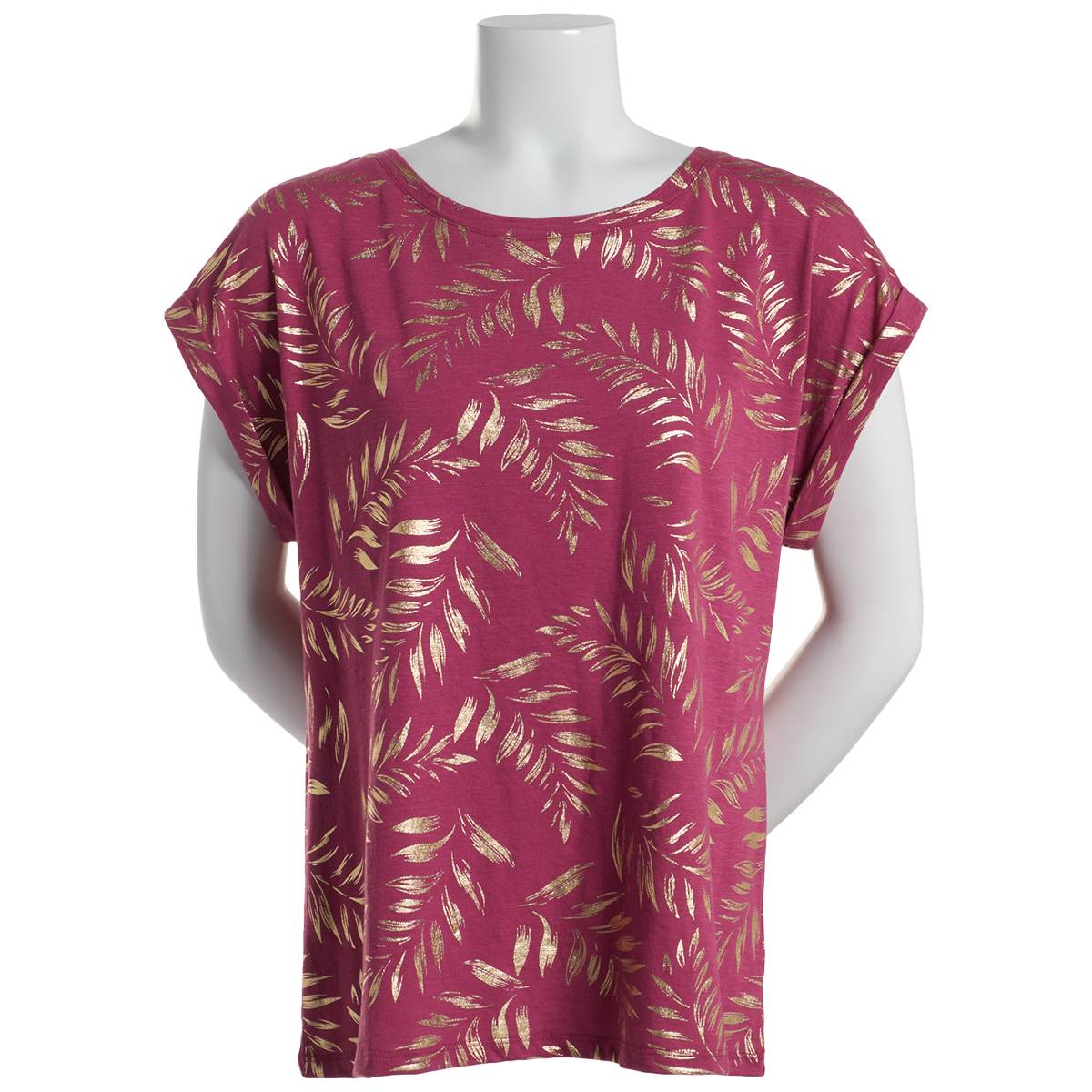 Petite Emily Daniels Short Dolman Sleeve Foil Leaves Tee