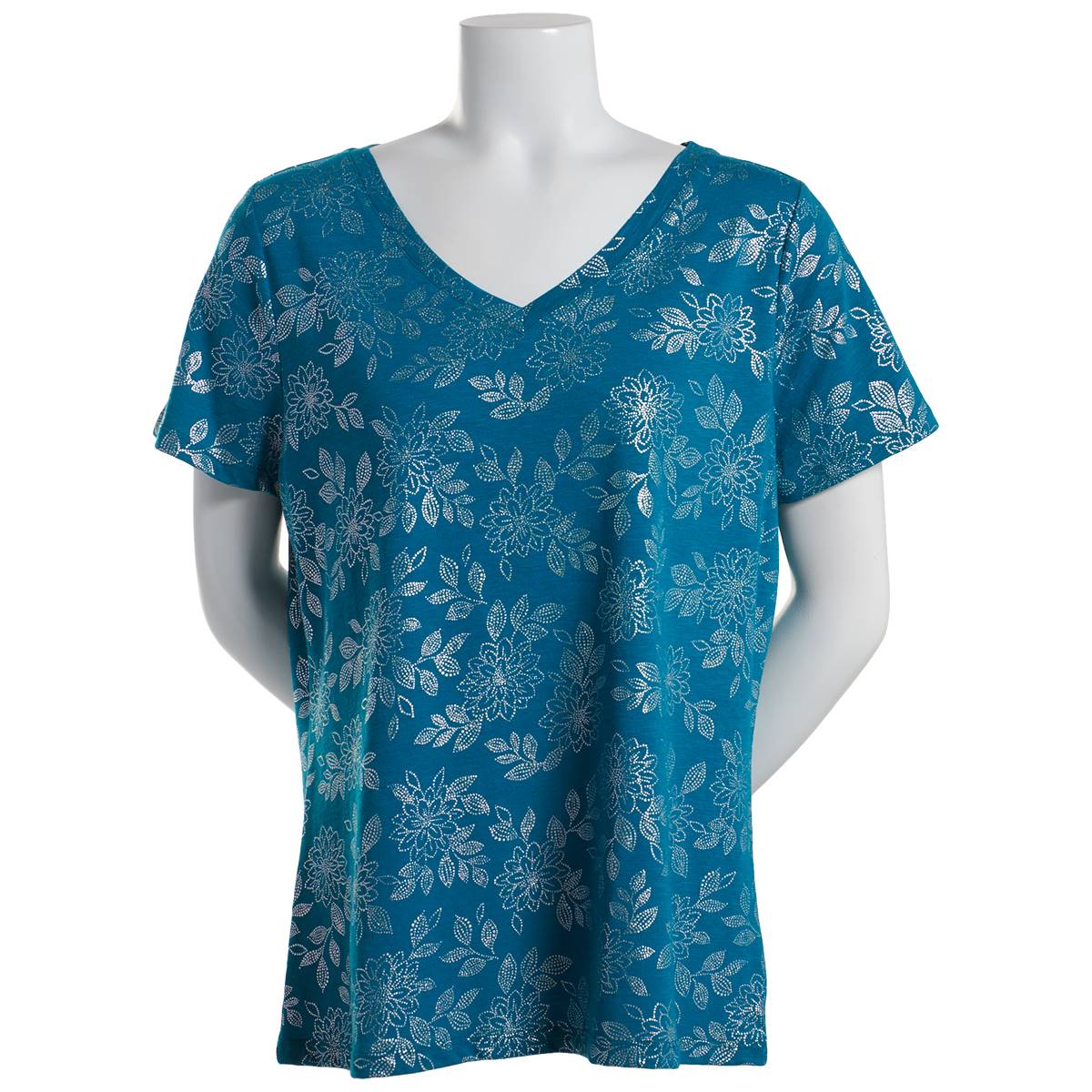 Plus Emily Daniels Short Sleeve Foil Floral V-Neck Tee