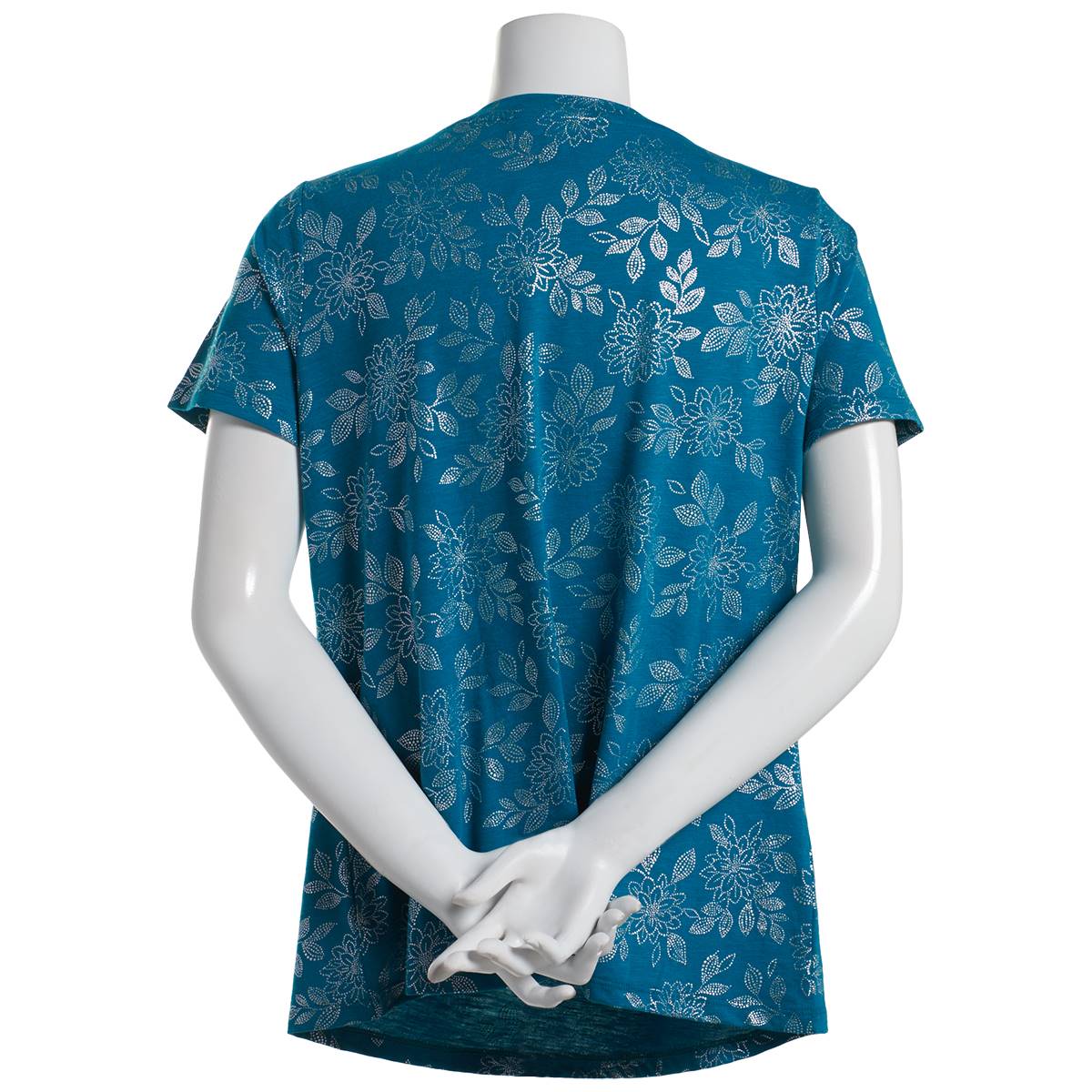 Petite Emily Daniels Short Sleeve Foil Floral V-Neck Tee