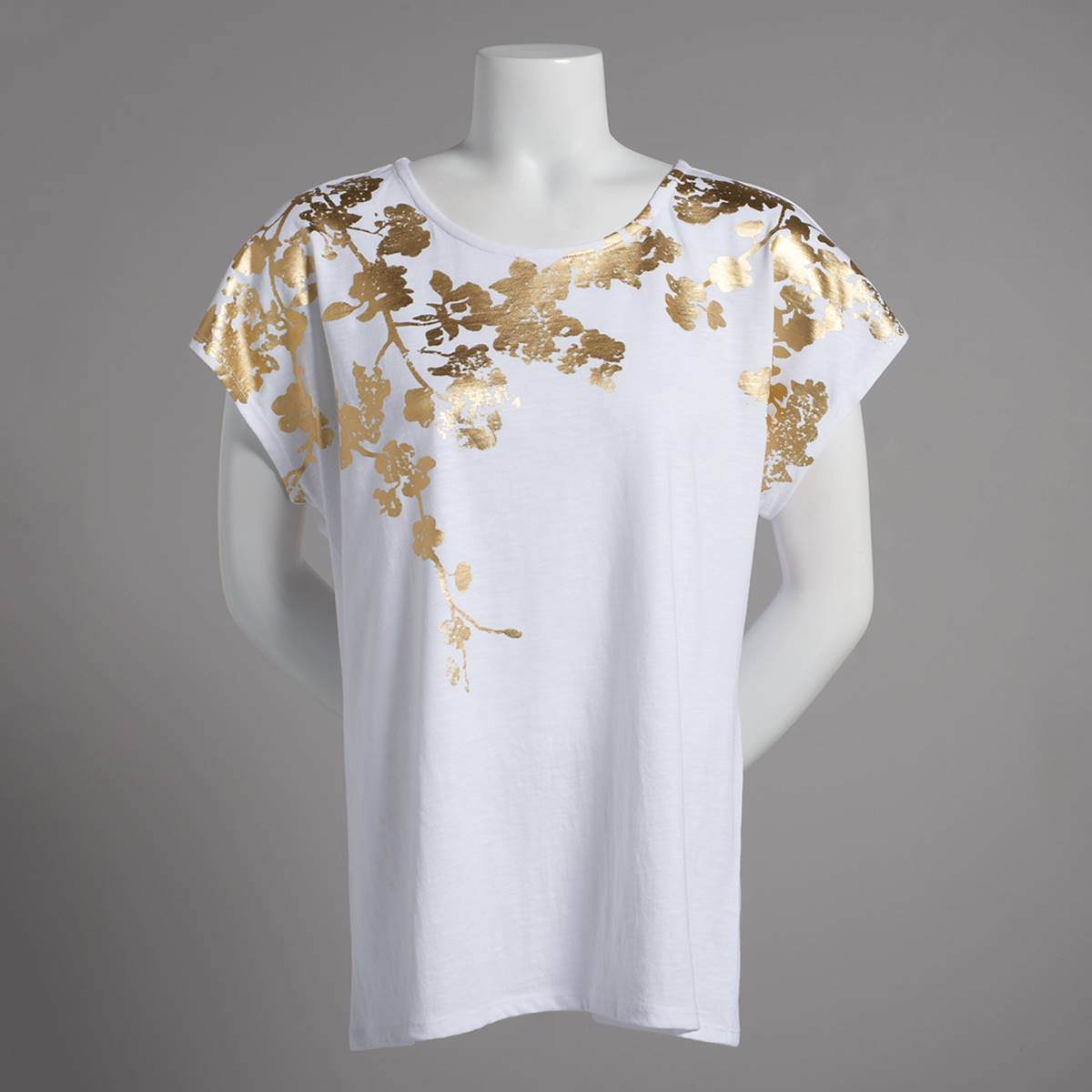 Womens Emily Daniels Short Doman Sleeve Foil Floral Branches Tee