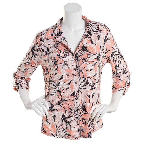 Womens Emily Daniels 3/4 Sleeve Foil Dot Tropical Leaf Blouse