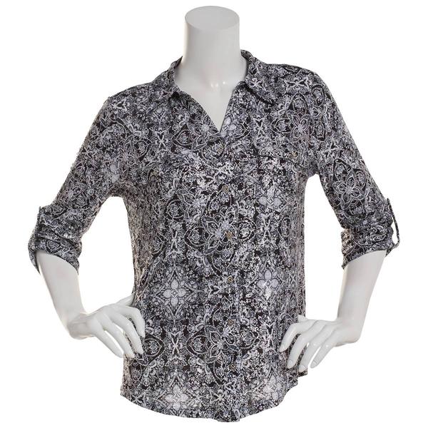Womens Emily Daniels 3/4 Sleeve Medallion Casual Button Down alternate view