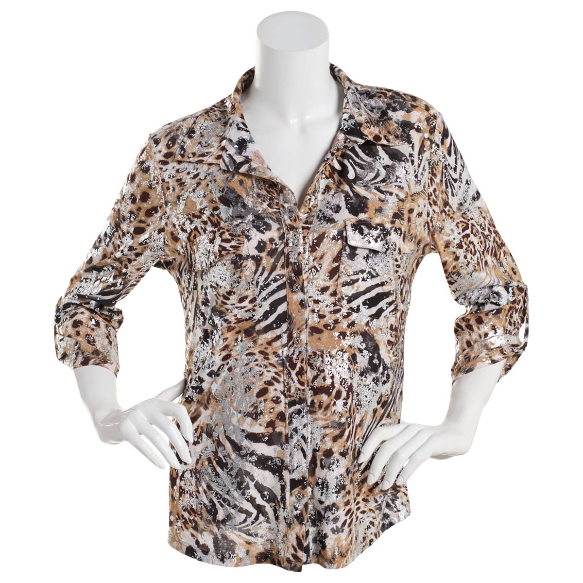 Womens Emily Daniels 3/4 Sleeve Foil Abstract Animal Blouse