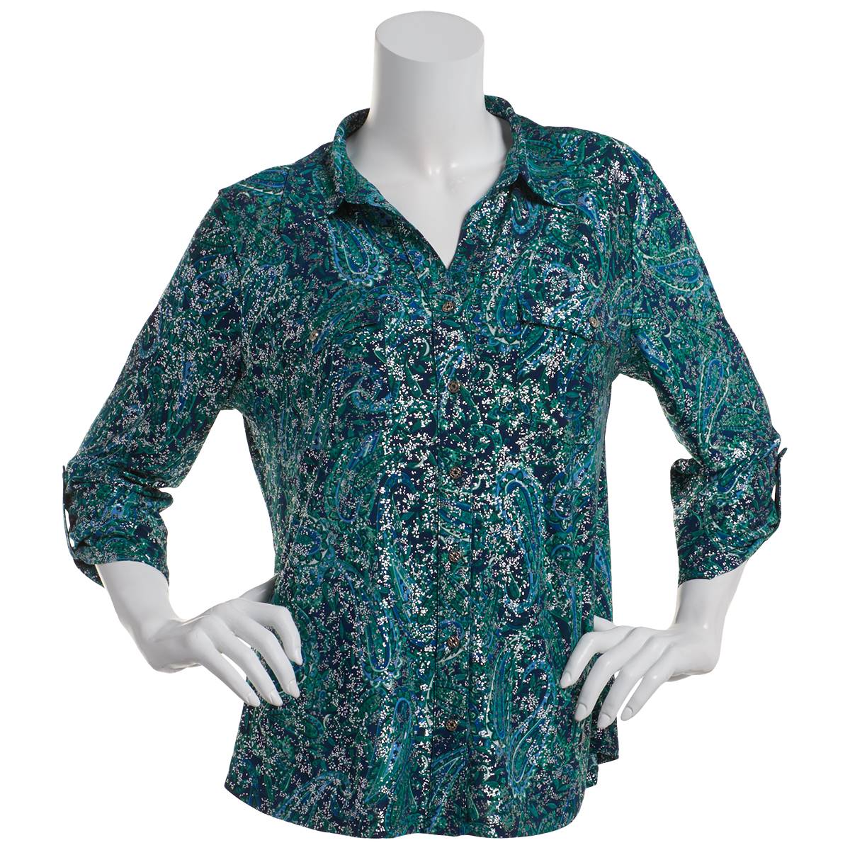 Plus Size Emily Daniels 3/4 Sleeve Foil Paisley Blouse