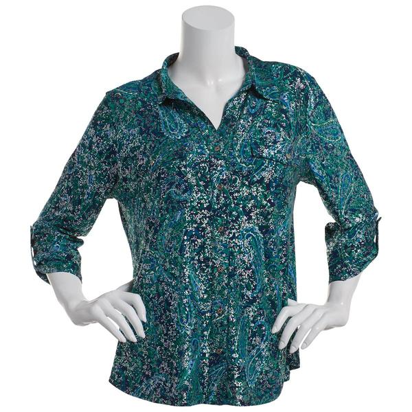Womens Emily Daniels 3/4 Sleeve Foil Paisley Button Down
