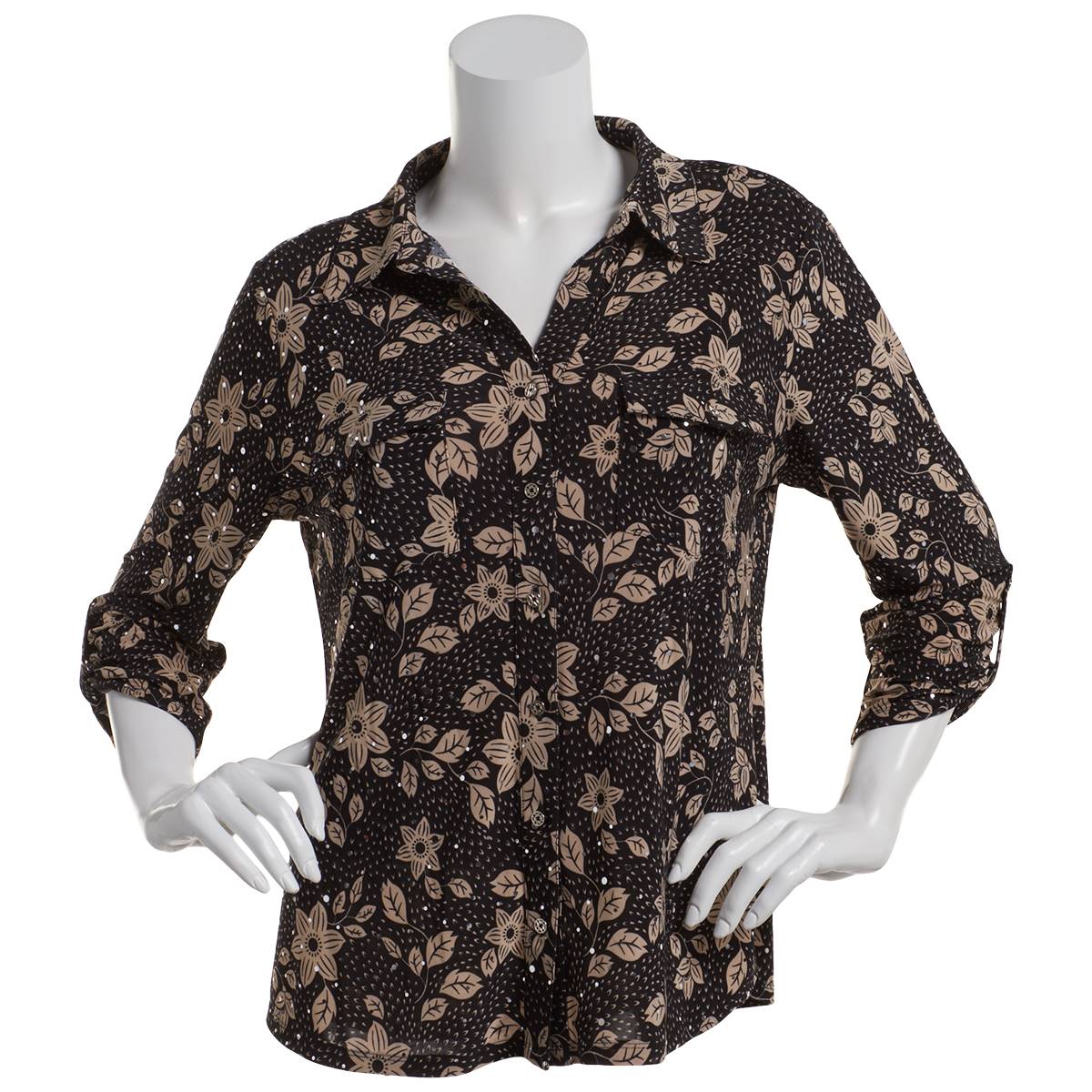 Plus Size Emily Daniels 3/4 Sleeve Foil Dot Floral Leaf Blouse