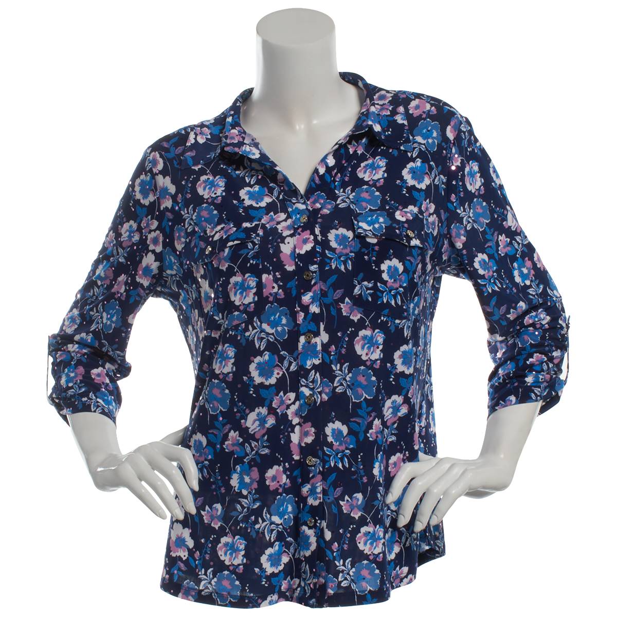 Womens Emily Daniels 3/4 Tab Sleeve Floral Casual Button Down