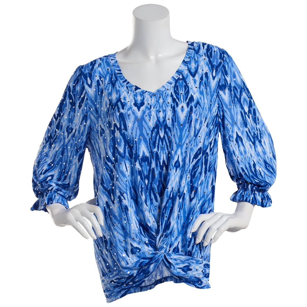 Plus Size Emily Daniels V-Neck Disco Dot Ikat Twist Front Blouse