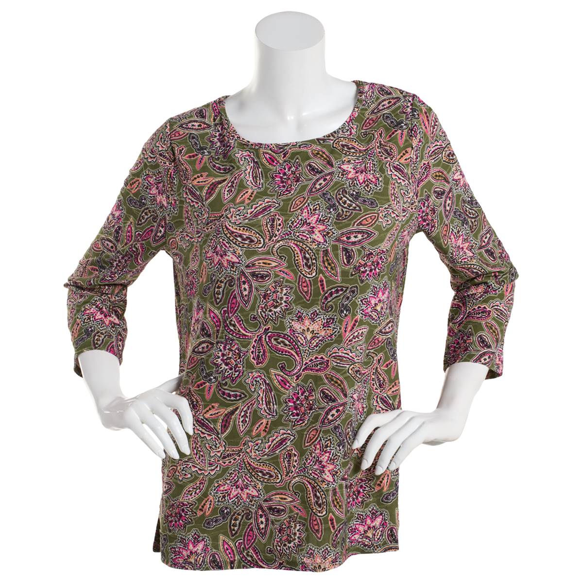 Womens Emily Daniels 3/4 Sleeve Floral Paisley Embossed Tee