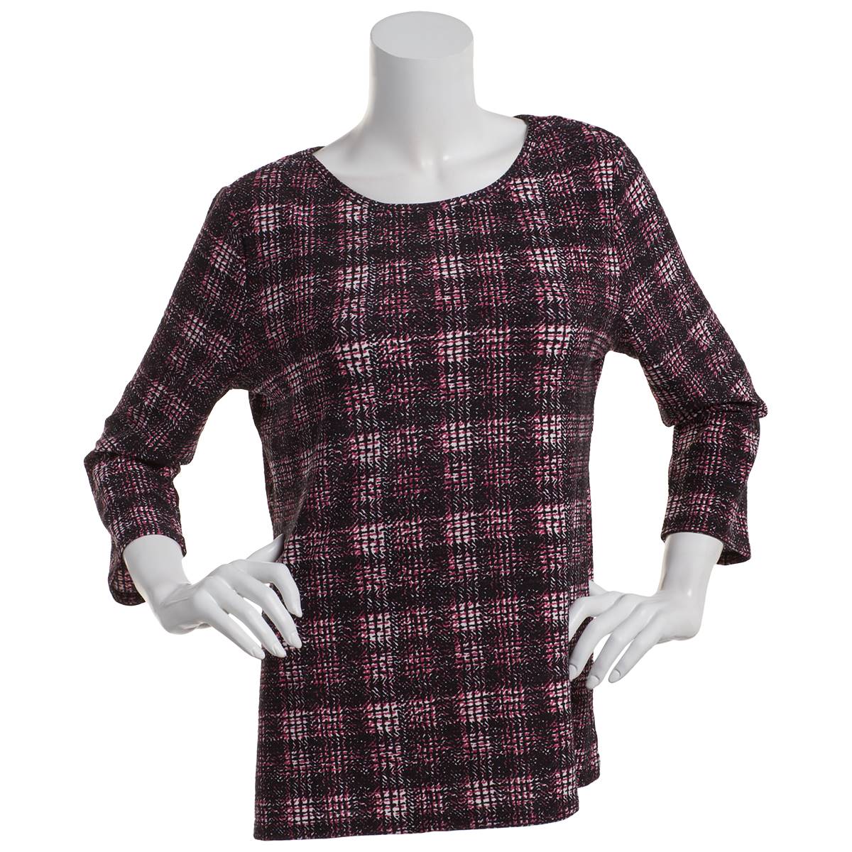 Plus Size Emily Daniels 3/4 Sleeve Abstract Plaid Blouse