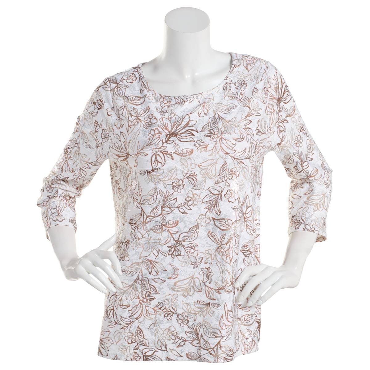 Womens Emily Daniels 3/4 Sleeve Foil Floral Leaf Jacquard Tee