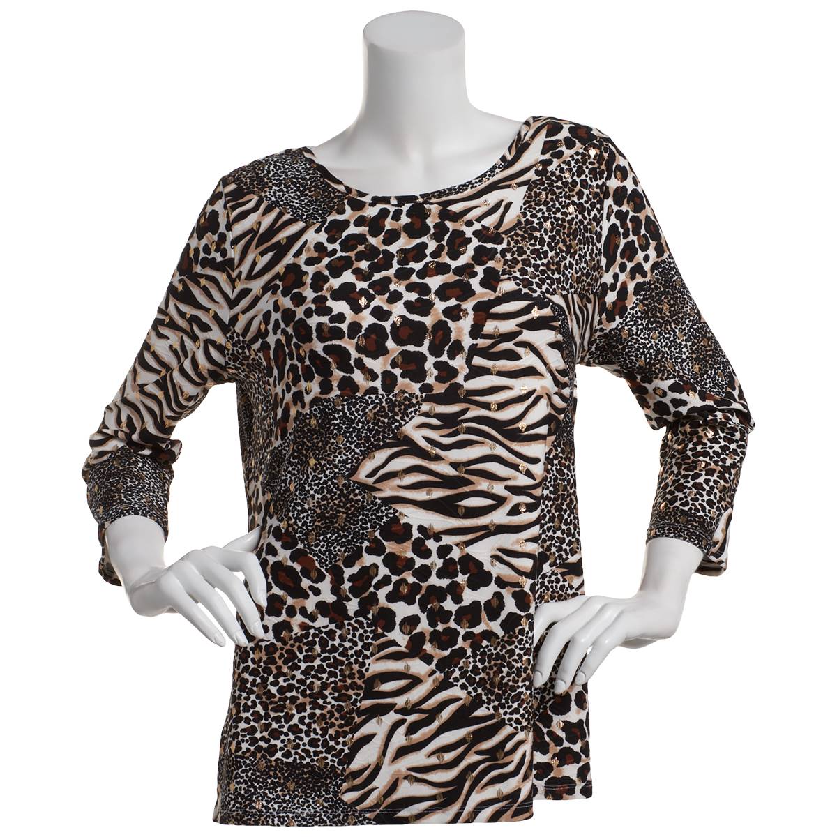 Womens Emily Daniels 3/4 Sleeve Leopard Jacquard Tunic Tee