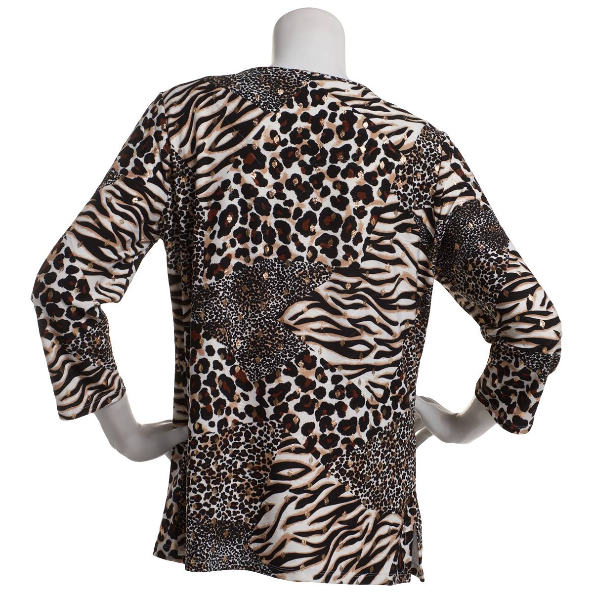 Womens Emily Daniels 3/4 Sleeve Leopard Jacquard Tunic Tee