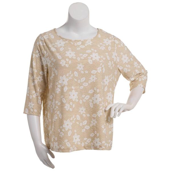 Plus Size Emily Daniels 3/4 Sleeve Jacquard Blouse - Tan/White