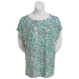 Plus Size Emily Daniels Short Sleeve Tropical Leaf Button Blouse