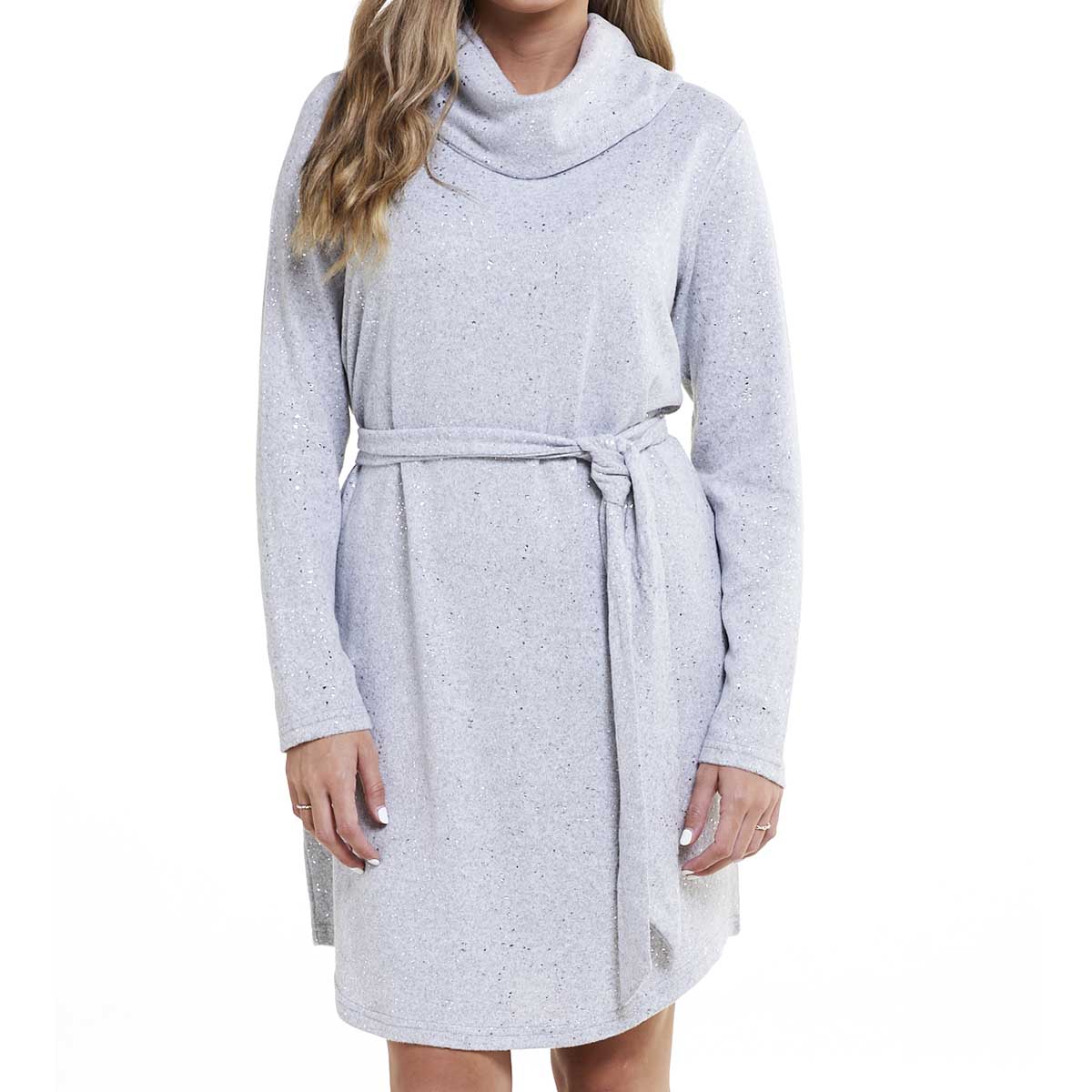 Womens Emily Daniels Long Sleeve Cowl Neck Tie Sweater Dress