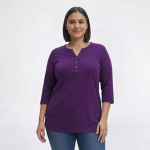 Plus Size Hasting & Smith 3/4 Sleeve Solid Henley Tee