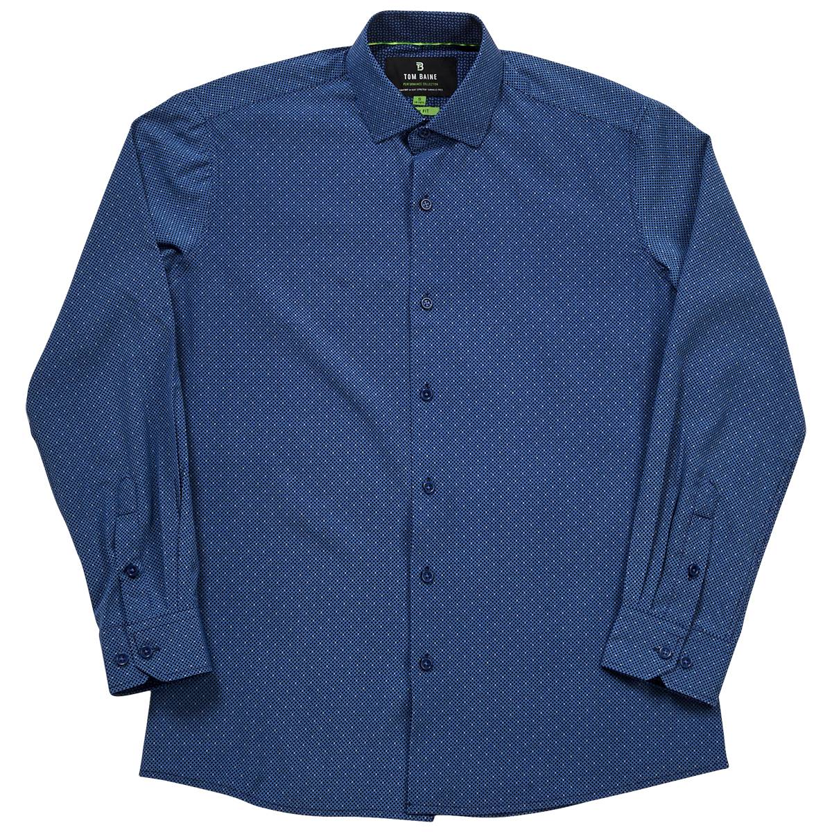 Mens Tom Baine Slim Fit Blue Geometric Dress Shirt