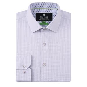 Mens Tom Baine Slim Fit Geometric Dress Shirt - White/Brown alternate view