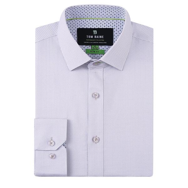 Mens Tom Baine Slim Fit Geometric Dress Shirt - White/Brown alternate view
