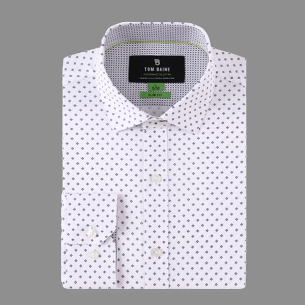Mens Tom Baine Slim Fit Performance Diamond Dress Shirt - White alternate view