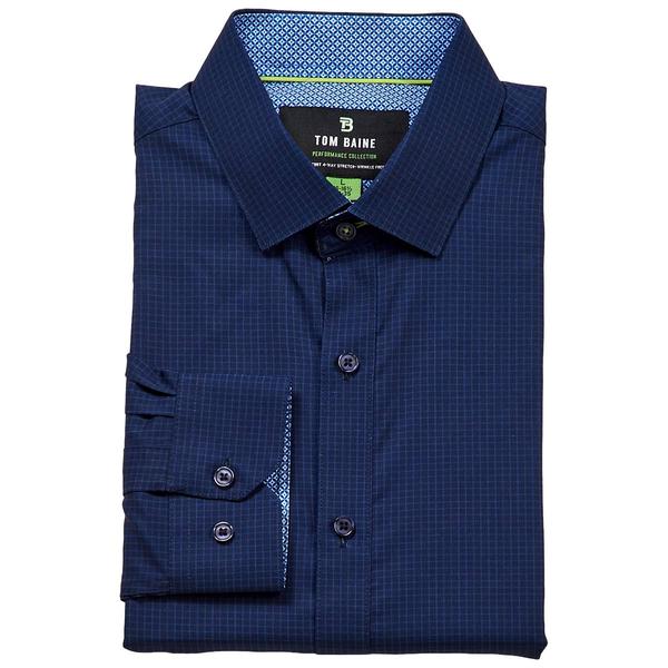 Mens Tom Baine Slim Fit Performance Dress Shirt - Dark Blue Check