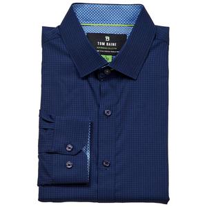 Mens Tom Baine Slim Fit Performance Dress Shirt - Dark Blue Check