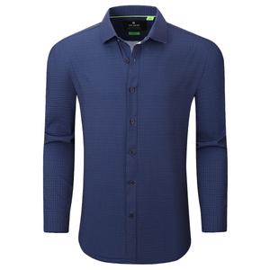 Mens Tom Baine Slim Fit Performance Navy Plaid Dress Shirt alternate view