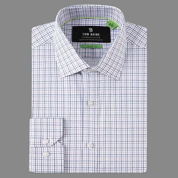 Mens Tom Baine Slim Fit Performance Dress Shirt - Blue/Tan Plaid