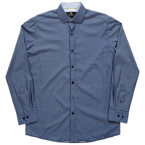 Mens Tom Baine Slim Fit Checkered Dress Shirt - Navy