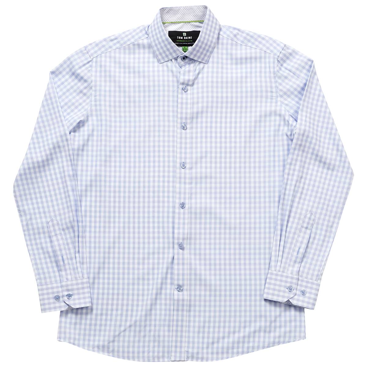 Mens Tom Baine Slim Fit Checkered Dress Shirt - White/Light Blue