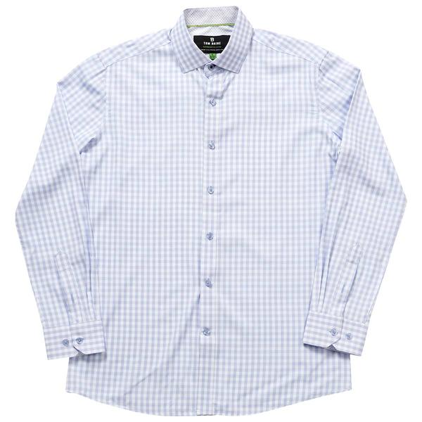 Mens Tom Baine Slim Fit Checkered Dress Shirt - White/Light Blue