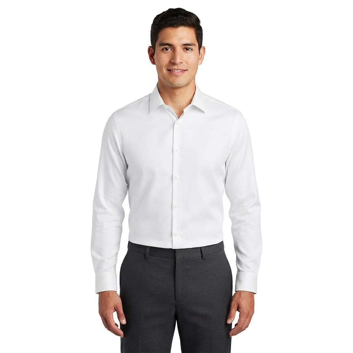 Tom Baine Men's Four Way Stretch Geo Print Button Down Dress Shirt - White