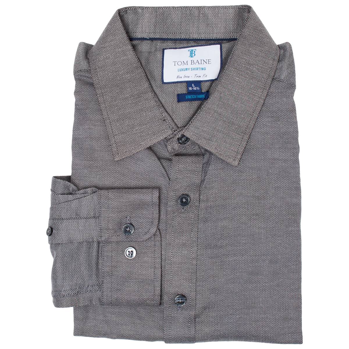 Mens Tom Baine Slim Fit Textured Herringbone Dress Shirt