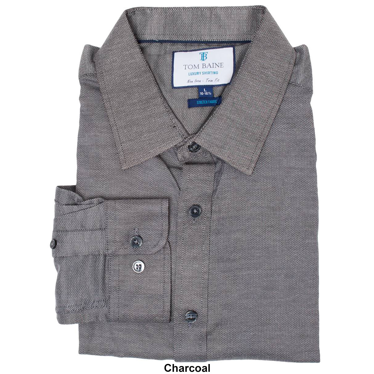 Mens Tom Baine Slim Fit Textured Herringbone Dress Shirt