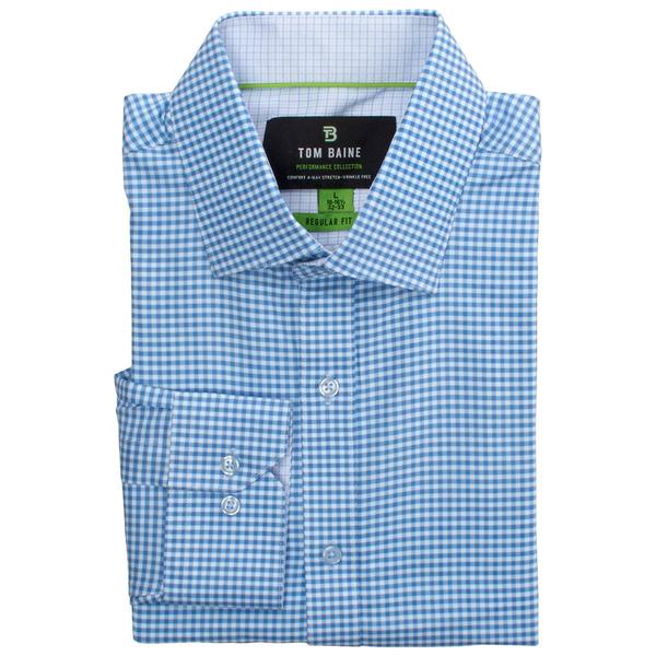 Mens Tom Baine Regular Fit Performance Dress Shirt - Blue Plaid
