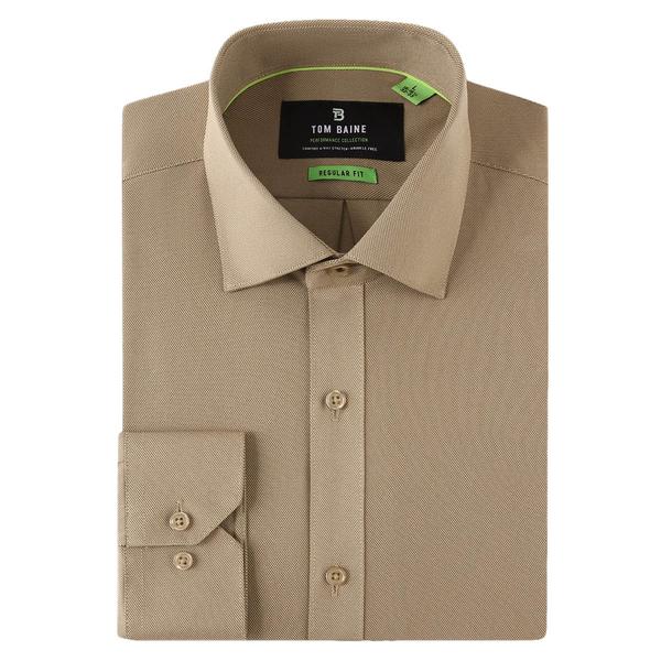 Mens Tom Baine Regular Fit Textured Dress Shirt - Caramel