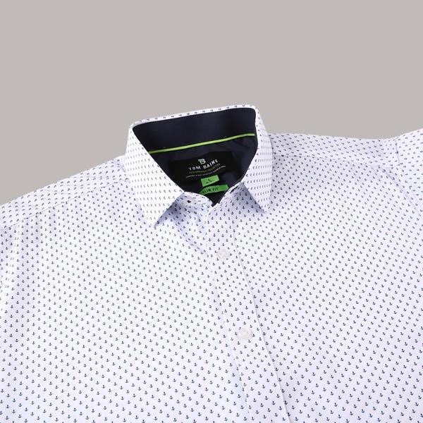 Mens Tom Baine Short Sleeve Slim Fit Anchor Dress Shirt - White alternate view