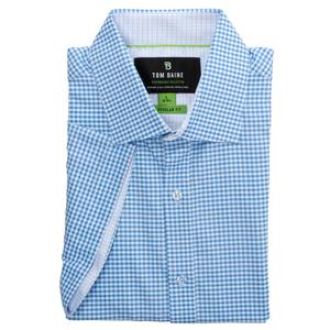 Mens Tom Baine Short Sleeve Gingham Regular Fit Dress Shirt-Blue