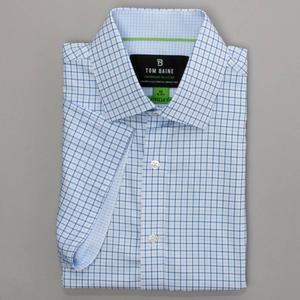Mens Tom Baine Regular Fit Short Sleeve Dress Shirt - Blue Plaid
