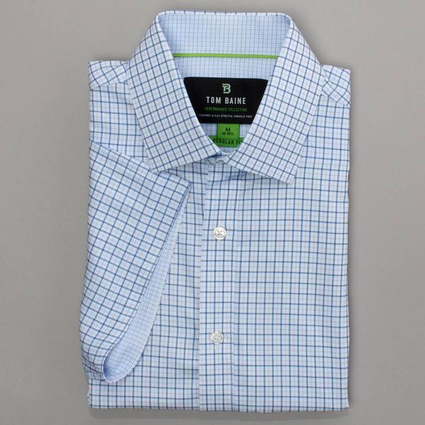 Mens Tom Baine Regular Fit Short Sleeve Dress Shirt - Blue Plaid