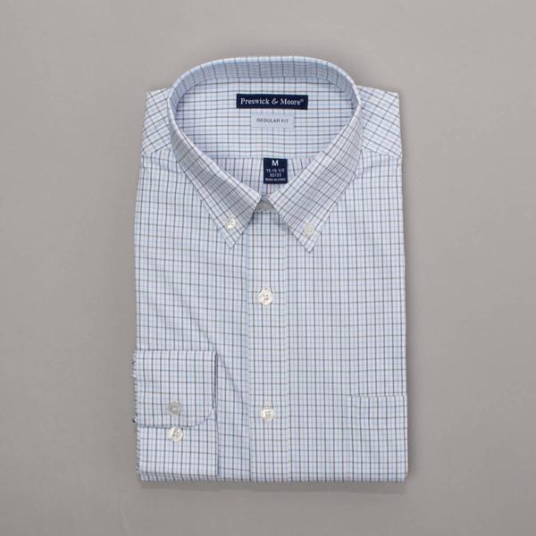 Mens Preswick & Moore(R) Regular Fit Plaid Dress Shirt - Blue