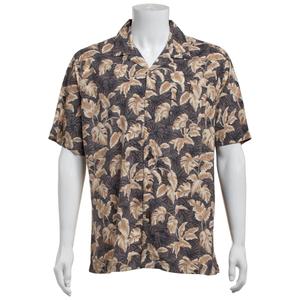 Mens Campia Short Sleeve Rayon Leaf Button Down Shirt - Tan