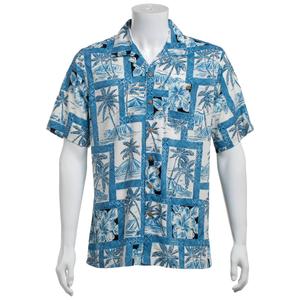 Mens Campia Short Sleeve Rayon/Spandex Button Down Shirt - Blue