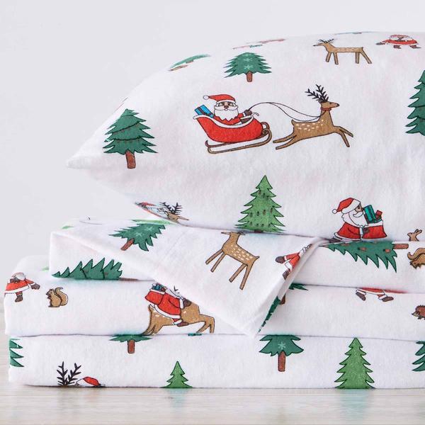 Freshfolds Cotton Santa Holiday 4pc. Flannel Sheet Set