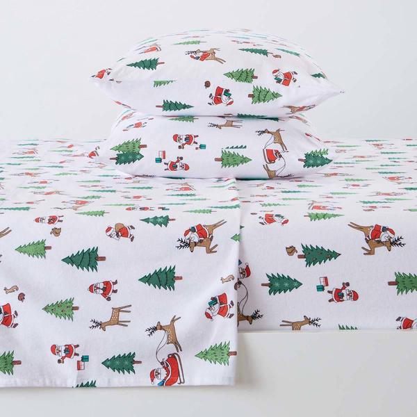 Freshfolds Cotton Santa Holiday 4pc. Flannel Sheet Set alternate view