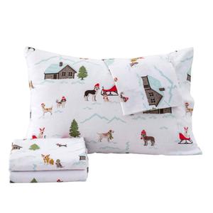 Freshfolds Cotton Pups With Hats Holiday 4pc. Flannel Sheet Set