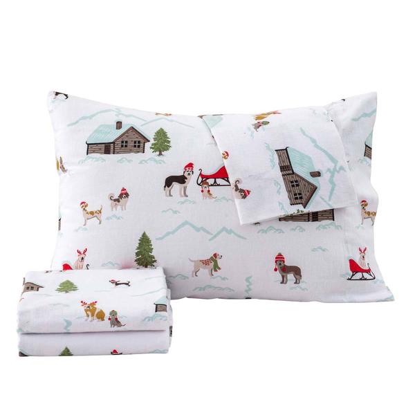 Freshfolds Cotton Pups With Hats Holiday 4pc. Flannel Sheet Set